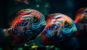 Colorful fish swim in a vibrant underwater world of beauty generated by AI photo