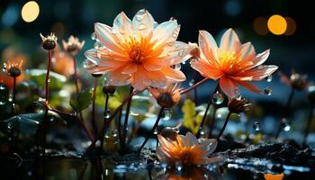 vibrante flor silvestre ramo de flores refleja tranquilo prado, exhibiendo naturaleza vistoso belleza generado por ai foto