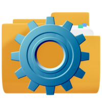 Folder Icon with Gear, Files Setting Up, 3d rendering png