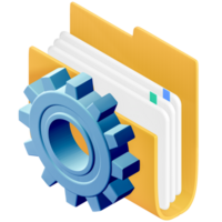 Folder Icon with Gear, Files Setting Up, 3d rendering png