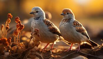 A cute yellow bird perching on a branch, looking at camera generated by AI photo