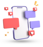 3d rendering of smartphone and speech bubble, 3D pastel chat with symbol, icon set. png