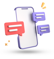 3d rendering of smartphone and speech bubble, 3D pastel chat with symbol, icon set. png