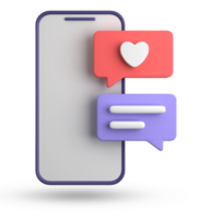 3d rendering of smartphone and speech bubble, 3D pastel chat with symbol, icon set. png