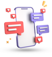 3d rendering of smartphone and speech bubble, 3D pastel chat with symbol, icon set. png