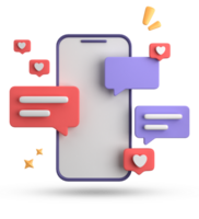 3d rendering of smartphone and speech bubble, 3D pastel chat with symbol, icon set. png