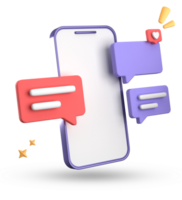 3d rendering of smartphone and speech bubble, 3D pastel chat with symbol, icon set. png