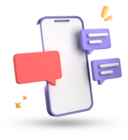 3d rendering of smartphone and speech bubble, 3D pastel chat with symbol, icon set. png