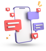 3d rendering of smartphone and speech bubble, 3D pastel chat with symbol, icon set. png