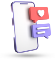 3d rendering of smartphone and speech bubble, 3D pastel chat with symbol, icon set. png