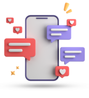 3d rendering of smartphone and speech bubble, 3D pastel chat with symbol, icon set. png