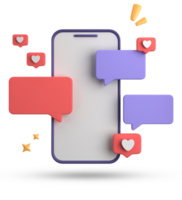 3d rendering of smartphone and speech bubble, 3D pastel chat with symbol, icon set. png