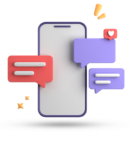 3d rendering of smartphone and speech bubble, 3D pastel chat with symbol, icon set. png