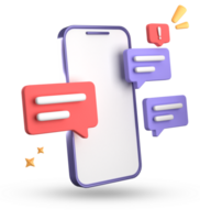 3d Rendern von Smartphone und Rede Blase, 3d Pastell- Plaudern mit Symbol, Symbol Satz. png