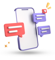 3d rendering of smartphone and speech bubble, 3D pastel chat with symbol, icon set. png