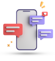 3d rendering of smartphone and speech bubble, 3D pastel chat with symbol, icon set. png