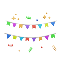 Birthday party flag 3d icon or Party Garland 3D Icon or Bunting Flag 3D Icon png