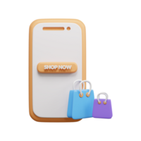 Shopping bag 3d icon illustration or online shopping chart 3d illustration or online shopping concept icon png