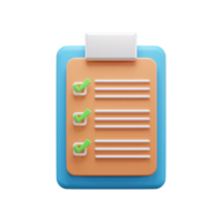 checklist document 3d illustration icon or Clipboard document 3d illustration icon png