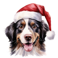 hund bär santa hatt för jul händelse. vattenfärg stil. ai genererad png