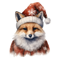 Fox Wearing Winter Clothes For Christmas Event. Watercolor Style. AI Generated png