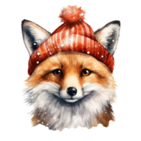 Fox Wearing Winter Clothes For Christmas Event. Watercolor Style. AI Generated png