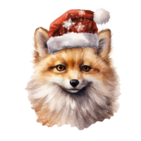 Fox Wearing Winter Clothes For Christmas Event. Watercolor Style. AI Generated png