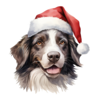 Dog Wearing Santa Hat For Christmas Event. Watercolor Style. AI Generated png