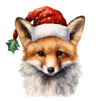 Fox Wearing Winter Clothes For Christmas Event. Watercolor Style. AI Generated png