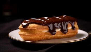 Freshly baked eclair, creamy custard, and fluffy whipped cream temptation generated by AI photo