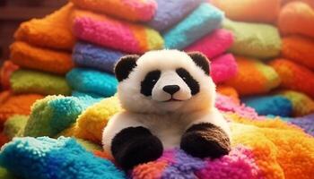 Cute fluffy toy panda, a playful gift for a child generated by AI photo