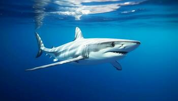 majestuoso submarino aventuras azul mar, peligro, escafandra autónoma buceo, tropical pescado generado por ai foto