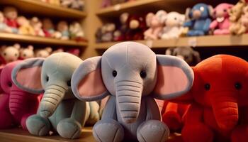 un vistoso elefante juguete, un alegre infancia recuerdo decoración generado por ai foto