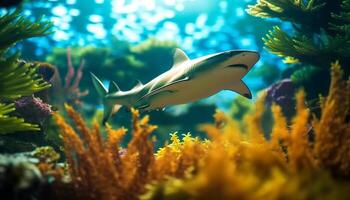 Underwater fish in nature, animal reef scuba diving water generated by AI photo