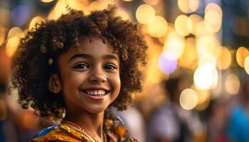 Smiling African girl celebrates outdoors, radiating happiness and confidence generated by AI photo