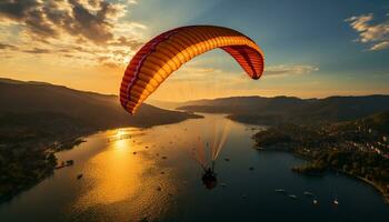 Men paragliding in mid air, enjoying the exhilaration of extreme sports generated by AI photo