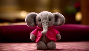 Cute elephant toy, a small mammal decoration for joyful childhood generated by AI photo