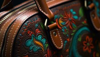 cuero Moda bolso con caballo patrón, elegante y brillante diseño generado por ai foto