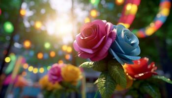 Vibrant flowers bloom, showcasing nature beauty in a colorful bouquet generated by AI photo
