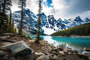 morena lago, banff nacional parque, alberta, Canadá, lago morena, banff nacional parque, ai generado foto