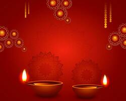 Traditional diya decoration background, Happy diwali red theme photo