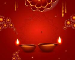 Traditional diya decoration background, Happy diwali red theme photo