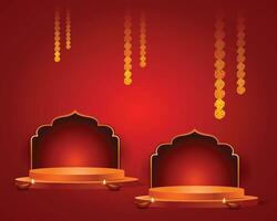 diwali banner with diya and 3d podium for product display vector