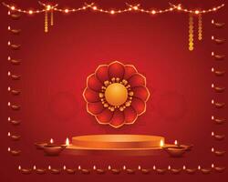 diwali banner with diya and 3d podium for product display vector