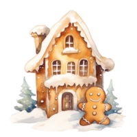 waterverf Kerstmis peperkoeken clip art, Kerstmis waterverf ontbijtkoek. ai gegenereerd. png