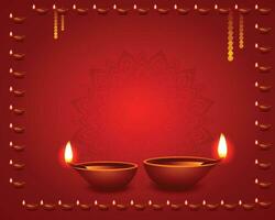 Diwali background with realistic diya design vector