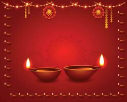 Diwali background with realistic diya design vector
