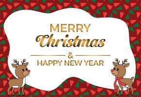 Festive Greeting Card with Reindeer, Merry Christmas, and Happy New Year vector