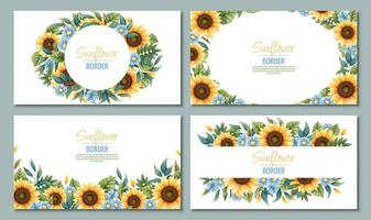 Set of Banner template with sunflowers, blue daisies. Frame, banner with autumn wildflowers. Background with botanical elements vector