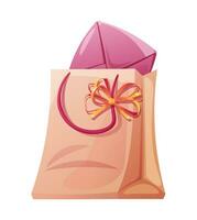 Gift bag with boxes of gifts. ifts tied with shiny ribbons and bonnets. Illustration for holiday, congratulations. Decor for greeting cards, stickers, etc vector